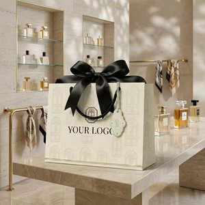 Luxury Custom Logo <strong>Cream</strong> Paper <strong>Bag</strong> with Large Black Ribbon Bow for Premium Perfume Cosmetics Gift Packaging Shopping <strong>Bag</strong> - Product Image 3