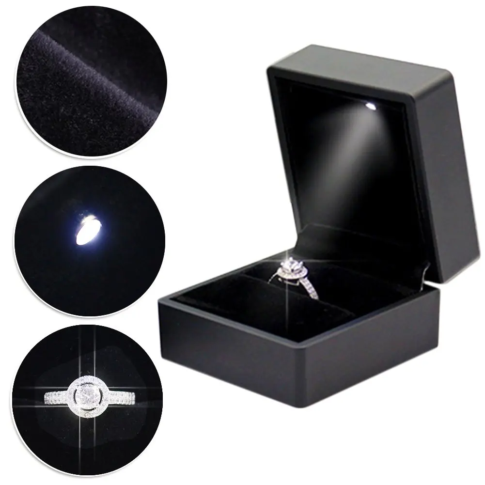 Factory Direct Supply Jewelry Boxes Latest Led Custom Logo Black Engagement Ring Box With Led Light