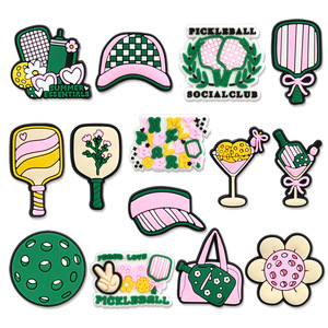 Abalorios personalizados para zapatillas de pickleball, estilo deportivo de verano, bonitos accesorios rosas y verdes para zuecos, regalos al por mayor - Product Image 1