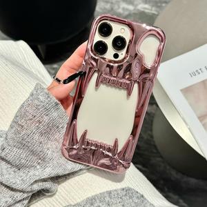 Thiết kế mới Electroplated Hollow <span class=keywords><strong>Tiger</strong></span> răng trường hợp điện thoại cho <span class=keywords><strong>Iphone</strong></span> 17 16 15 14 Pro chống sốc điện thoại bìa cho Samsung S24/S25 - Product Image 2