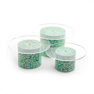 Ensemble de 3 supports à gâteau de tailles différentes avec forme ronde en métal écologique et spatule à gâteau personnalisée - Product Image 1