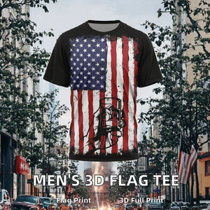 เสื้อยืดพิมพ์ลายธงชาติอเมริกันแบบ 3 มิติสำหรับผู้ชาย เสื้อยืดแขนสั้นถักลายกราฟิกแบบกำหนดเอง พิมพ์ลายดิจิทัล สตรีทแวร์ - Product Image 2