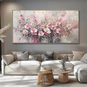 Grande Arte Murale Moderna, Dipinto a Olio Astratto di Fiori di Ciliegio su Tela, Stile Impressionista, Arte Floreale Rosa con Texture - Product Image 3