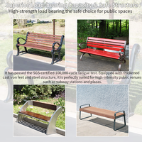 Banc d'extérieur commercial simple avec pieds en aluminium moulé et assise en bois massif pour place publique, parc, quartier commercial et parc d'attractions