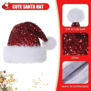 Paillettes Paillettes Noël Père Noël Chapeau Hommes Femmes Enfants Velours Extra Épaissir Long Moelleux <span class=keywords><strong>Pompon</strong></span> Nouvel An Xmas Sparkly Santa Cap - Product Image 5