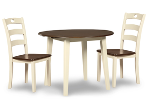 Ensemble de table à manger à 3 places Woodanville avec plateau rabattable, design bicolore style cottage-chic, chaises à dossier échelle pliables - Product Image 1