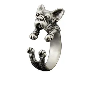 Manufacturer Design Dog Finger Open Adjustable Rings Antique Black Vintage Oxidized Silver French Bulldog Ring