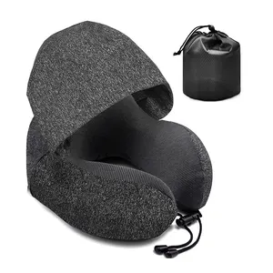 Adult Portable Airplane Neck Pillow Hump Design Memory Foam Travel Pillow with Hood