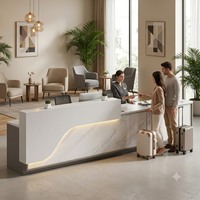 Bureau de réception rond moderne en marbre avec éclairage LED, finition blanche, pour hôpital, bureau, hall d'entrée