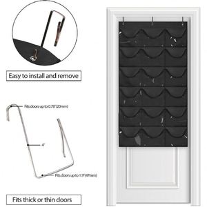 18 Deep Pockets Hat Holder Hanging Organizer Quality Baseball Cap Organizer with 3 Hooks for Closet or <b>Wardrobe</b> - Product Image 3
