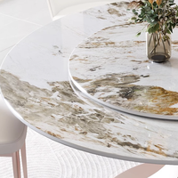 Luxuriöses Esszimmer-Set mit Marmor-Rundtisch und Drehplatte, Hotel-Marmor-Esstisch-Set für 6 Personen