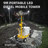Tour d'éclairage mobile portable OEM 9m avec générateur diesel LED DC, IP66, 30000lm, faisceau 360°