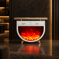 Console de cheminée électrique contemporaine avec flammes LED, meuble TV avec rangement pour l'intérieur d'une maison moderne