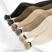 Extensions de cheveux humains Remy à double trame brute avec logo personnalisé, texture lisse soyeuse, à anneaux nano et kératine, longueur 10-50 pouces