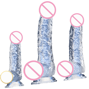 Çin Malı Vakumlu Kristal Kadınlar İçin Dildolar Zevk Çubuğu Penis Kadın Mastürbatörü Anal Plug Cam Dildolar - Product Image 1