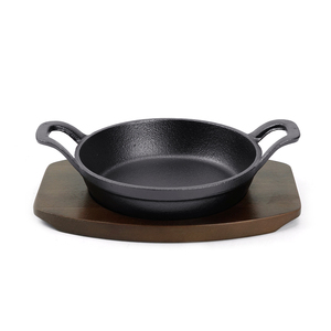 Mini sartén de hierro fundido de diseño clásico con base de madera, sartén pequeña de hierro fundido directa de fábrica, sartén Fajita <span class=keywords><strong>Wok</strong></span> - Product Image 3