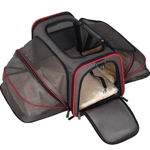 airline approved foldable cat carrying bag dog carrier Two Side Expansion Extra Spacious Soft Side Pet Carrier