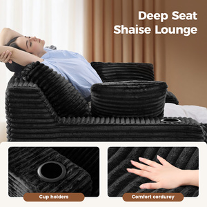 Corduroy Modular <b>Sofa</b> <b>Bed</b> 2-Piece Sectional with Cup Holders Deep Seat Chaise Lounge with Pocket Springs for Living Room - Product Image 3