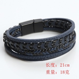 <span class=keywords><strong>Bracciale</strong></span> da <span class=keywords><strong>uomo</strong></span> a più strati in corda di cuoio intrecciata con chiusura magnetica in acciaio inossidabile - Product Image 5