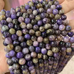 Pierres précieuses naturelles de couleur violette 6/8/10mm, perles rondes et larges, Charoite violette, livraison gratuite