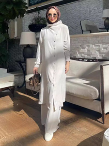 Kadın bahar sonbahar müslüman moda sınır ötesi yeni uzun kollu Abaya arap müslümanlar için gömlek pantolon iki parçalı Set - Product Image 4