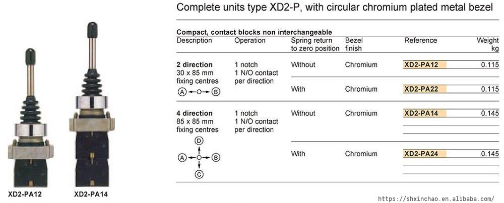 XD5PA22 - Joystick controller, Harmony XB5, 22mm, 2 direction, spring return, 1NO per direction | Schneider Electric USA
