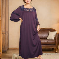 Grande taille sexy feuille de lotus dentelle maison vêtements confortable col carré manches courtes violet chemise de nuit robe robe