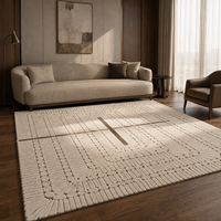 Luxuriöser Zeitgenössischer Art Deco Handgefertigter Rechteckiger Teppich Moderner Wohnzimmer Elfenbeinweißer Handgetufteter Wollteppich