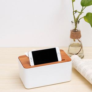 Porta Servilletas de Plástico, Caja para Pañuelos con Tapa de Bambú para Restaurante, Bar, Hotel - Product Image 2