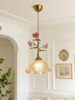 Lustre vintage français en verre rose de luxe pour entrée, chambre, salle à manger, bar, avec télécommande LED dimmable Tmall