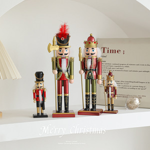 Wooden nutcracker soldier figurine, wooden Christmas tree <strong>background</strong> decoration, desktop and bedside table ornament - Product Image 1