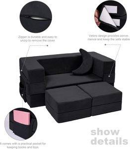 Canapé modulaire moderne en velours <span class=keywords><strong>pour</strong></span> enfants Elftopia, canapé-lit convertible <span class=keywords><strong>pour</strong></span> tout-petits avec <span class=keywords><strong>fauteuil</strong></span> moelleux (noir) - Product Image 6