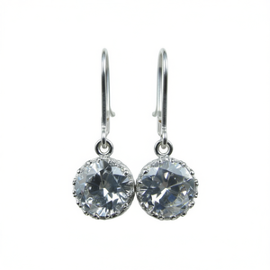 Boucles d'oreilles pendantes en or blanc, serti de cristaux ronds, bijoux de mode classiques pour femmes, pour mariage, E2634 - Product Image 1