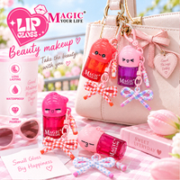 Porte-clés Kawaii avec nœud papillon, gloss à lèvres imperméable, mini huile à lèvres avec boîte, marque privée