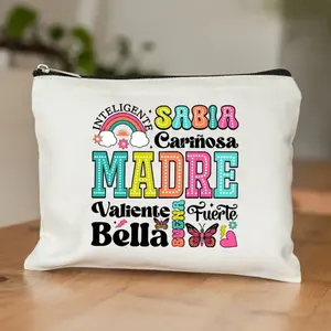 Borsa <span class=keywords><strong>per</strong></span> il Trucco in Tela <span class=keywords><strong>per</strong></span> la Festa della Mamma con Affermazioni in Spagnolo, Astuccio con Cerniera, Organizer Cosmetico da Donna, Regalo <span class=keywords><strong>per</strong></span> la Mamma - Product Image 1