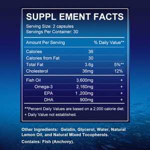 OEM Özel Etiketli <span class=keywords><strong>Omega</strong></span>-<span class=keywords><strong>3</strong></span> Balık Yağı 1200MG <span class=keywords><strong>EPA</strong></span>+ 900MG <span class=keywords><strong>DHA</strong></span> 120 Balık Jelatinli Yumuşak Kapsül Kalp İçin Besin Takviyesi - Product Image 3