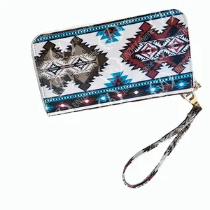 JUNZHI KATHERINE Pu革Cow隠すPrint Aztec Wallet