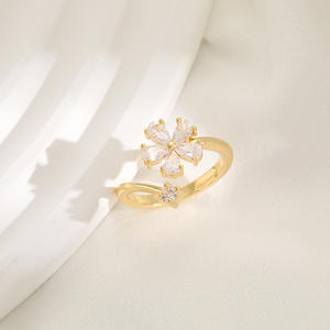 Yuwen Fresh Sweet Flower <b>Ring</b> Fashionable Temperament Zircon Small Style <b>Finger</b> <b>Ring</b> Copper Jewelry Unisex Women's Party - Product Image 1