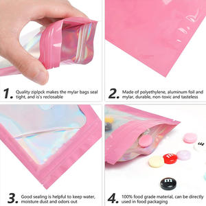 Desain kustom cetak Mylar Pvc merah muda holografik kecil warna-warni bau bukti dapat ditutup kembali kemasan Ziplock tas hadiah dengan ritsleting - Product Image 3