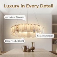 Lustres surdimensionnés personnalisés de 1500 mm, modernes et luxueux, en or, avec LED, en albâtre espagnol naturel, garantie 5 ans, CRI 90, 360°