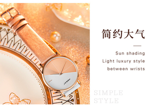 Reloj de Pulsera de Cuarzo para Mujer, Impermeable, Diseño Minimalista, Bisel Chapado en Oro, Correa de Cuero de Dos Colores, Elegante - Product Image 4