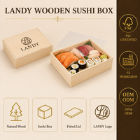Boîte à sushi en bois massif naturel, style japonais, plateau d'emballage pour sashimi avec couvercle en acrylique pour les plats à emporter de fruits de mer