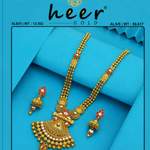 Collier long élégant de style ethnique haram, en or de qualité supérieure, avec pendentif motif paon, bijoux traditionnels indiens pour mariée. - Product Image 2