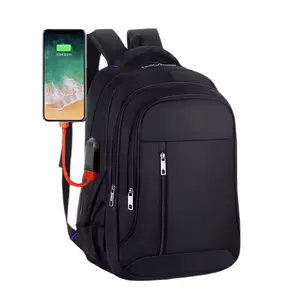 Toptan özel büyük kapasiteli siyah su geçirmez anti-hırsızlık Oxford USB dizüstü seyahat sırt çantası