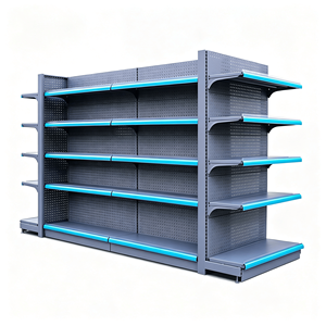 Scaffalature per Negozi a Doppio Lato a Forma di L, Robuste e Perforate, con Pannello Posteriore per Supermercati - Product Image 6