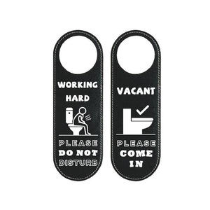 Bathroom Status Sign PU Leather Oval 24x8cm Do Not Disturb Door Hanger Creative Toilet Decor - Product Image 3