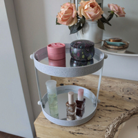 Plateau de rangement rotatif en métal pour miroir de maquillage, plateau de rangement double couche en marbre blanc moderne, organisateur de bureau pour salon et maison