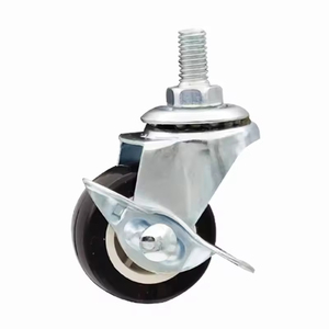Roulette pivotante en acier léger de 75 mm avec pneu en polyuréthane noir et frein latéral à tige filetée pour meubles de chambre d'hôtel et armoires - Product Image 3