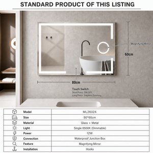 Joystar Large <strong>Frameless</strong> <strong>Rectangular</strong> Smart Bathroom <strong>Mirror</strong>, 6500K Dimmable LED Illuminated Bath <strong>Mirror</strong> Built-in Magnifier - Product Image 2