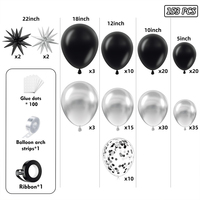 Kit de guirlande de ballons noirs et argentés de luxe avec ballons en aluminium étoilés et ballons confettis pour la remise des diplômes, fête disco rétro, anniversaire